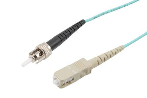 Fiber Optic Patch Cable, Simplex SC UPC to ST UPC, MM OM3, 2.0mm Plenum, Aqua