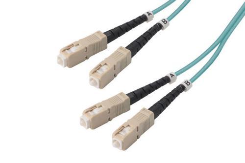 Fiber Optic Patch Cable, Dual SC UPC to SC UPC, MM OM3, 2.0mm Riser, Aqua