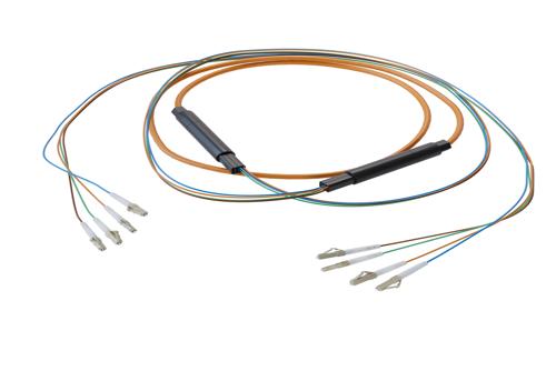 4-Fiber LC UPC to LC UPC, OM1 Multimode Distribution Cable, 4.5mm Riser, 2.0mm breakout, Orange