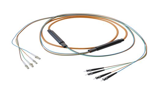 4-Fiber LC UPC to ST UPC, OM1 Multimode Distribution Cable, 4.5mm LSZH, 2.0mm breakout, Orange