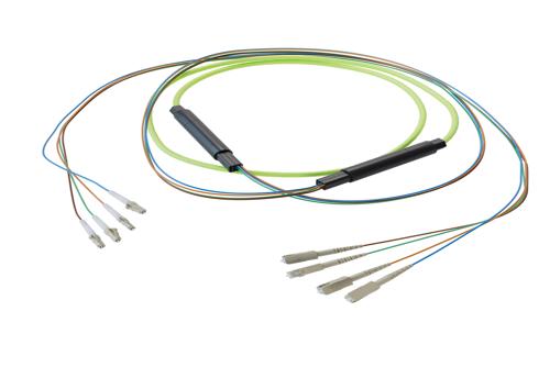 4-Fiber LC UPC to SC UPC, OM5 Multimode Indoor Distribution Cable, 4.5mm LSZH, 2.0mm breakout, Lime Green