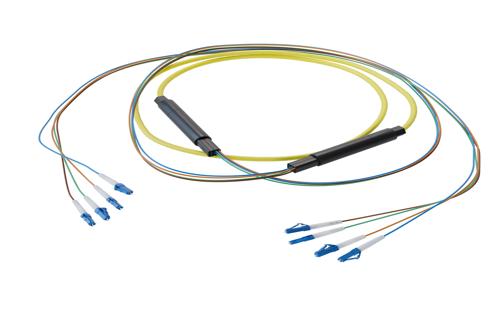 4-Fiber LC UPC to LC UPC, OS2 Single Mode Indoor Distribution Cable, 4.5mm Plenum, 2.0mm breakout, Yellow