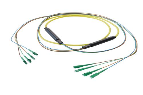 4-Fiber LC APC to SC APC, OS2 Single Mode Indoor Distribution Cable, 4.5mm Plenum, 2.0mm breakout, Yellow