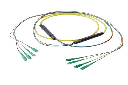 4-Fiber SC APC to SC APC, OS2 Single Mode Indoor Distribution Cable, 4.5mm Riser, 2.0mm breakout, Yellow