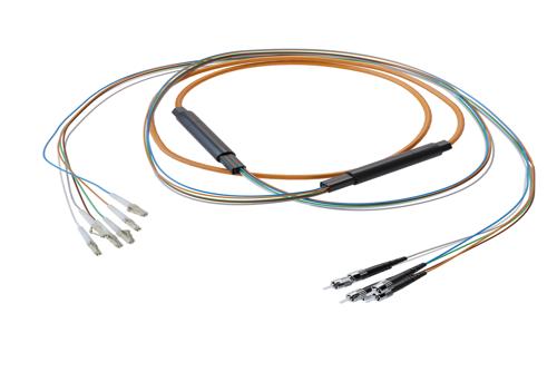 6-Fiber LC UPC to ST UPC, OM1 Multimode Distribution Cable, 5.0mm Plenum, 2.0mm breakout, Orange