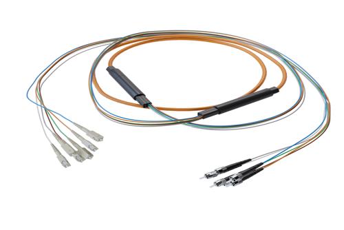 6-Fiber SC UPC to ST UPC, OM1 Multimode Distribution Cable, 5.0mm Riser, 2.0mm breakout, Orange