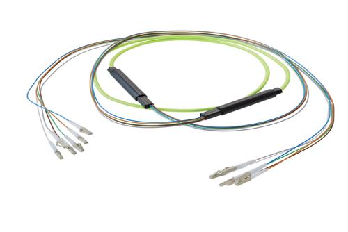 6-Fiber LC UPC to LC UPC, OM5 Multimode Distribution Cable, 5.0mm Riser, 2.0mm breakout, Lime Green