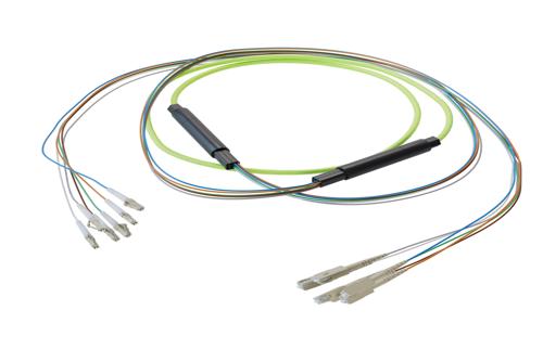 6-Fiber LC UPC to SC UPC, OM5 Multimode Distribution Cable, 5.0mm Riser, 2.0mm breakout, Lime Green
