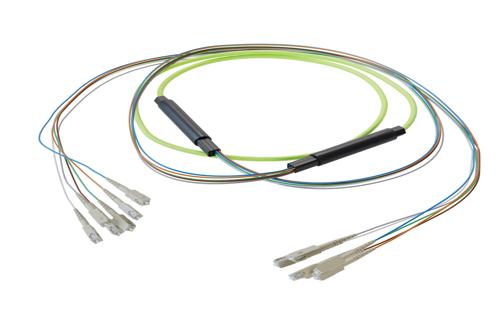 6-Fiber SC UPC to SC UPC, OM5 Multimode Distribution Cable, 5.0mm Plenum, 2.0mm breakout, Lime Green