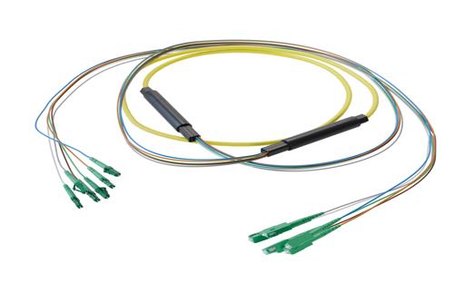 6-Fiber LC APC to SC APC, OS2 Single Mode Distribution Cable, 5.0mm Riser, 2.0mm breakout, Yellow