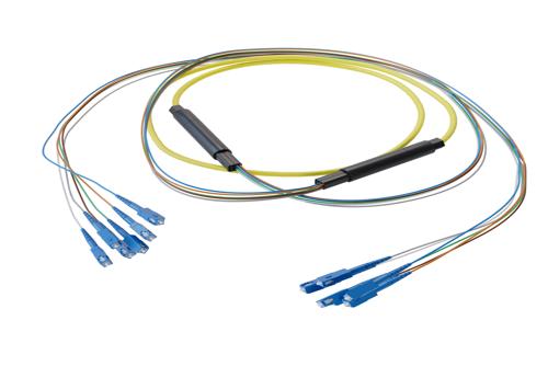 6-Fiber SC UPC to SC UPC, OS2 Single Mode Distribution Cable, 5.0mm Riser, 2.0mm breakout, Yellow
