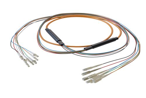 8-Fiber LC UPC to SC UPC, OM1 Multimode Distribution Cable, 5.6mm Plenum, 2.0mm breakout, Orange