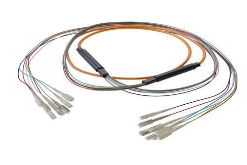 8-Fiber SC UPC to SC UPC, OM1 Multimode Distribution Cable, 5.6mm Riser, 2.0mm breakout, Orange