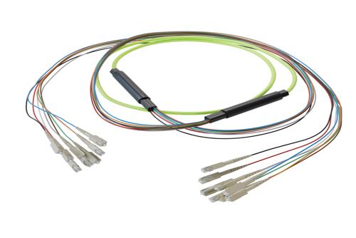 8-Fiber SC UPC to SC UPC, OM5 Multimode Distribution Cable, 5.6mm LSZH, 2.0mm breakout, Lime Green