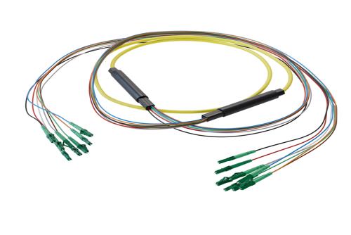 8-Fiber LC APC to LC APC, OS2 Single Mode Distribution Cable, 5.6mm Riser, 2.0mm breakout, Yellow