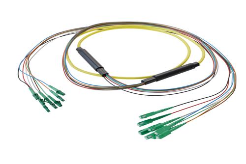 8-Fiber LC APC to SC APC, OS2 Single Mode Distribution Cable, 5.6mm Plenum, 2.0mm breakout, Yellow