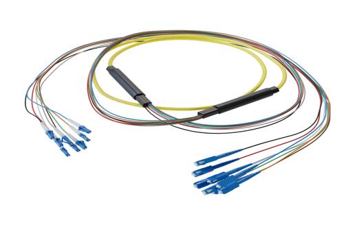 8-Fiber LC UPC to SC UPC, OS2 Single Mode Distribution Cable, 5.6mm Riser, 2.0mm breakout, Yellow