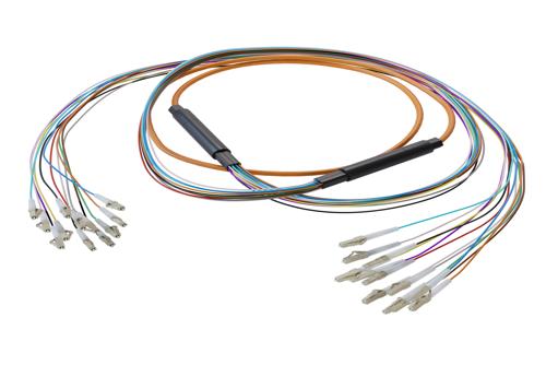 12-Fiber LC UPC to LC UPC, OM1 Multimode Distribution Cable, 6.2mm Plenum, 2.0mm breakout, Orange