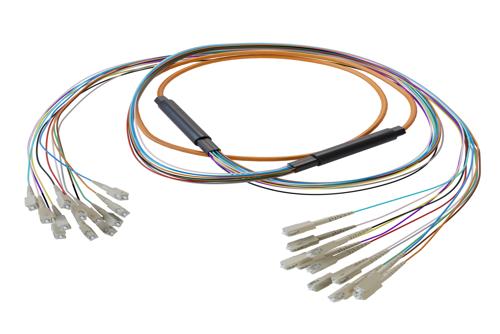 12-Fiber SC UPC to SC UPC, OM1 Multimode Distribution Cable, 6.2mm Riser, 2.0mm breakout, Orange