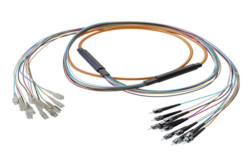 12-Fiber SC UPC to ST UPC, OM1 Multimode Distribution Cable, 6.2mm LSZH, 2.0mm breakout, Orange