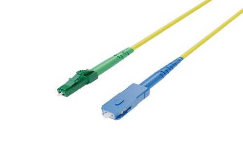 Fiber Optic Patch Cable, Simplex LC APC to SC UPC, SM OS2, 2.0mm Plenum, Yellow