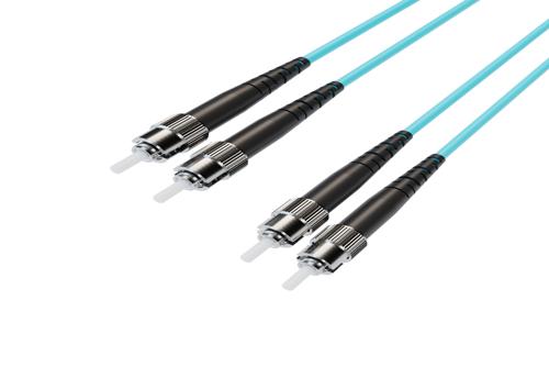 Fiber Optic Patch Cable, Duplex ST UPC to ST UPC, MM OM3, 2.0mm Plenum, Aqua