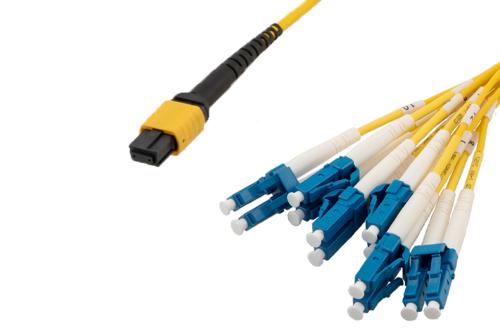 Type B MPO/UPC Female (w/o pins) to LC/UPC Clipped fan-out, 2.0mm Diameter, 12 Fiber, Single Mode OS2, OFNP Jacket