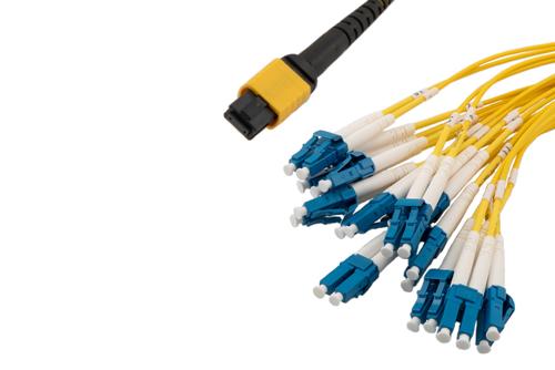 Type A MPO/UPC Female (w/o pins) to LC/UPC Clipped fan-out, 2.0mm Diameter, 24 Fiber, Single Mode OS2, OFNP Jacket