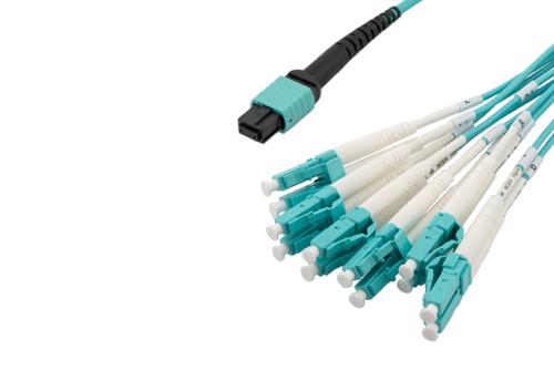 Type B MPO Male (w/pins) to LC/UPC Clipped fan-out, 2.0mm Diameter, 12 Fiber, Multimode OM3 10GB 50/125, LSZH Jacket