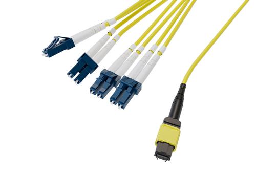 Type B MPO/UPC Male (w/pins) to LC/UPC Clipped fan-out, 2.0mm Diameter, 8 Fiber, Single Mode OS2, LSZH Jacket