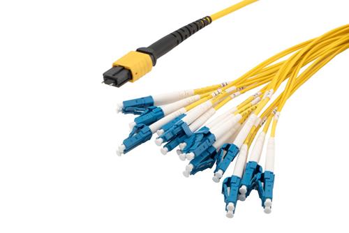 Type B MPO/UPC Male (w/pins) to LC/UPC Clipped fan-out, 2.0mm Diameter, 24 Fiber, Single Mode OS2, OFNP Jacket