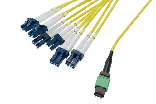 Type B MPO/APC Male (w/pins) to LC/UPC Clipped fan-out, 2.0mm Diameter, 12 Fiber, Single Mode OS2, OFNP Jacket