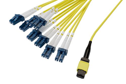 Type B MPO/UPC Female (w/o pins) to LC/UPC Clipped fan-out, 2.0mm Diameter, 16 Fiber, Single Mode OS2, LSZH Jacket
