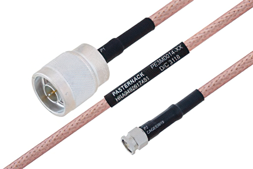 MIL-DTL-17 N Male to SMA Male Cable 100 cm Length Using M17/60-RG142 Coax