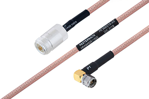 MIL-DTL-17 N Female to SMA Male Right Angle Cable Using M17/60-RG142 Coax