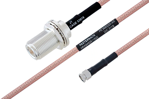 MIL-DTL-17 N Female Bulkhead to SMA Male Cable 12 Inch Length Using M17/60-RG142 Coax