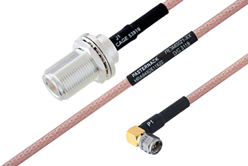 MIL-DTL-17 N Female Bulkhead to SMA Male Right Angle Cable 200 cm Length Using M17/60-RG142 Coax