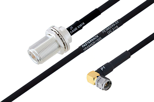 MIL-DTL-17 N Female Bulkhead to SMA Male Right Angle Cable Using M17/84-RG223 Coax