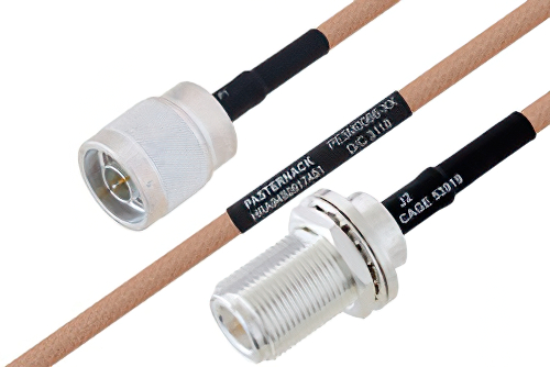 MIL-DTL-17 N Male to N Female Bulkhead Cable 100 cm Length Using M17/128-RG400 Coax