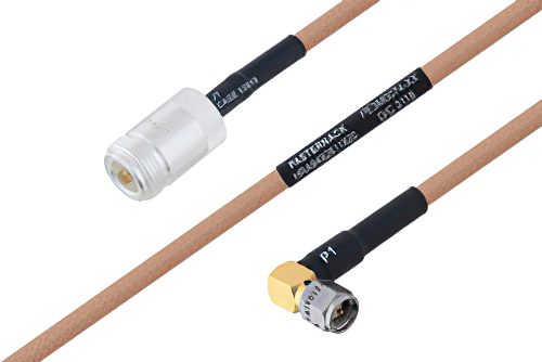 MIL-DTL-17 N Female to SMA Male Right Angle Cable 12 Inch Length Using M17/128-RG400 Coax