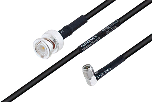 MIL-DTL-17 BNC Male to SMA Male Right Angle Cable 18 Inch Length Using M17/28-RG58 Coax