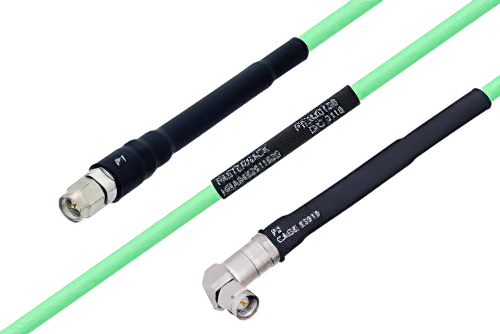 Temperature Conditioned SMA Male to SMA Male Right Angle Low Loss Cable 200 cm Length Using PE-P142LL Coax