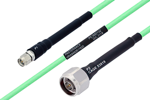 Temperature Conditioned SMA Male to N Male Low Loss Cable 24 Inch Length Using PE-P142LL Coax