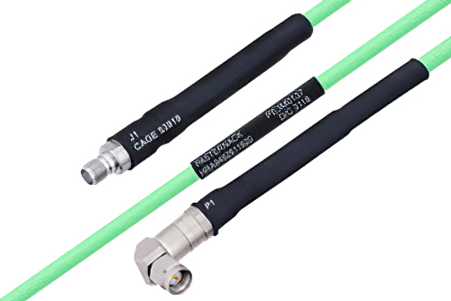 Temperature Conditioned SMA Female to SMA Male Right Angle Low Loss Cable 18 Inch Length Using PE-P142LL Coax