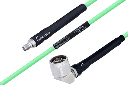Temperature Conditioned SMA Female to N Male Right Angle Low Loss Cable 12 Inch Length Using PE-P142LL Coax