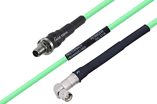Temperature Conditioned SMA Female Bulkhead to SMA Male Right Angle Low Loss Cable 48 Inch Length Using PE-P142LL Coax