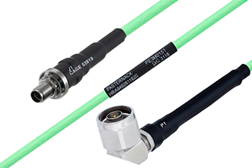 Temperature Conditioned SMA Female Bulkhead to N Male Right Angle Low Loss Cable 48 Inch Length Using PE-P142LL Coax