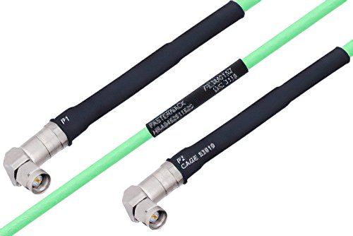 Temperature Conditioned SMA Male Right Angle to SMA Male Right Angle Low Loss Cable 18 Inch Length Using PE-P142LL Coax