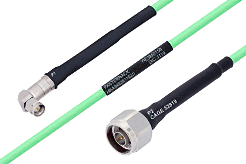 Temperature Conditioned SMA Male Right Angle to N Male Low Loss Cable 36 Inch Length Using PE-P142LL Coax