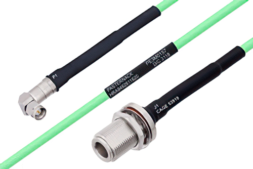 Temperature Conditioned SMA Male Right Angle to N Female Bulkhead Low Loss Cable 200 cm Length Using PE-P142LL Coax